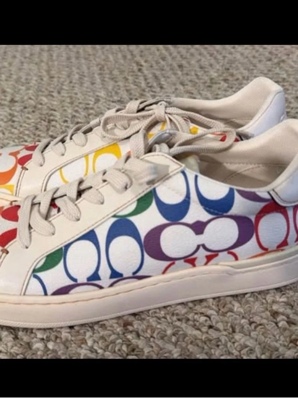 Coach White Low-Top Sneakers with Rainbow Signature C Print